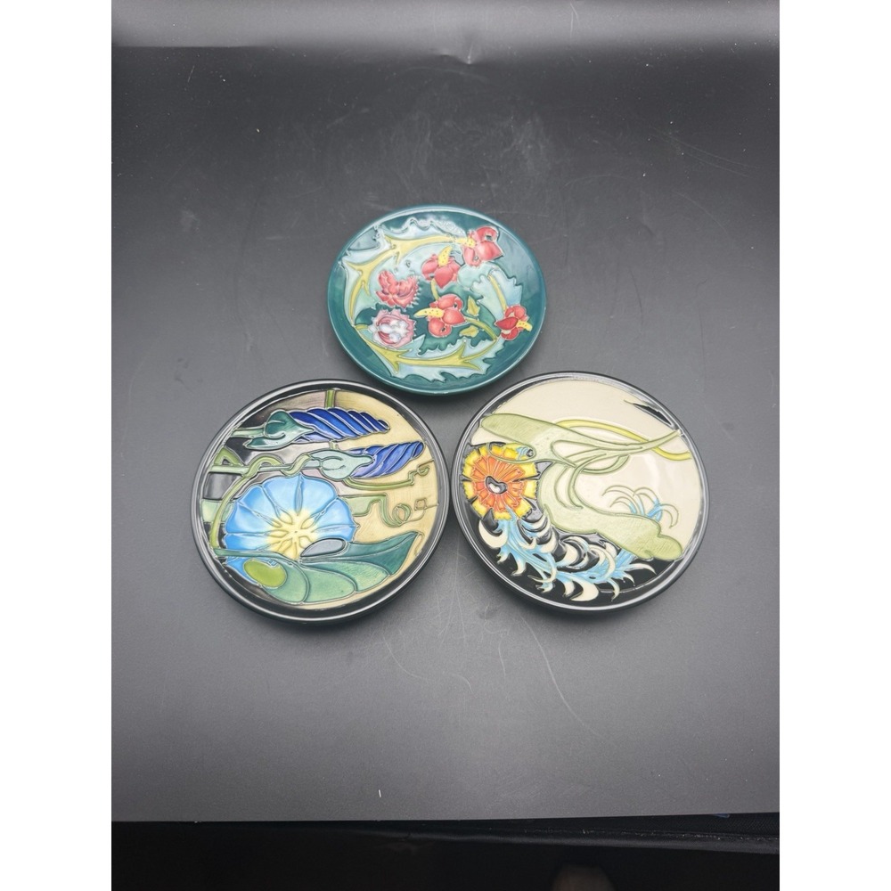 3pc Moorcroft Pottery Floral Pin Dishes Emma Bossons Leicester MCC 4.75"